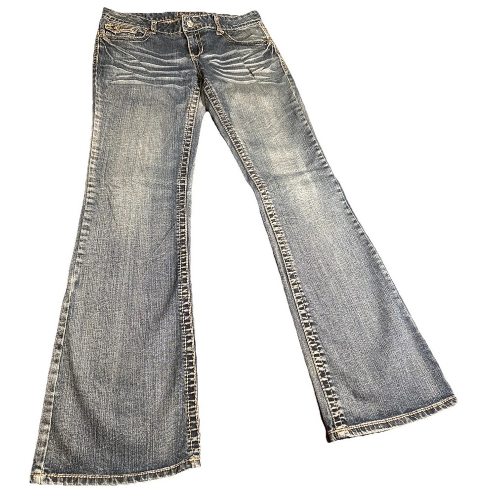 Amethyst Y2K Low Rise Bootcut Flare Jeans Womens 9 McBling Contrast Stitch
